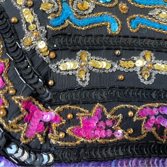 Vintage Sequin Jacket Tait Mate Women’s Black Purple Pink Blue Gold 100% Silk - Picture 3 of 5